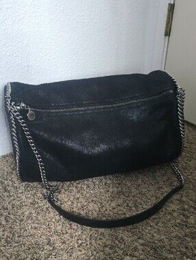 Stella McCartney Black Shine Weekender Bag W/ Silver Chain Trim (EUC)🩶🖤🩶